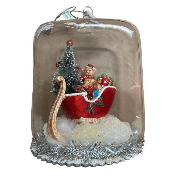 One Hundred 80 Degrees Domed Bear with Santa's Sleigh Ornament nwt - Picture 1 of 7